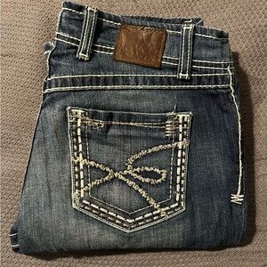 BKE Blue Boot Cut Jeans with Vintage Fading